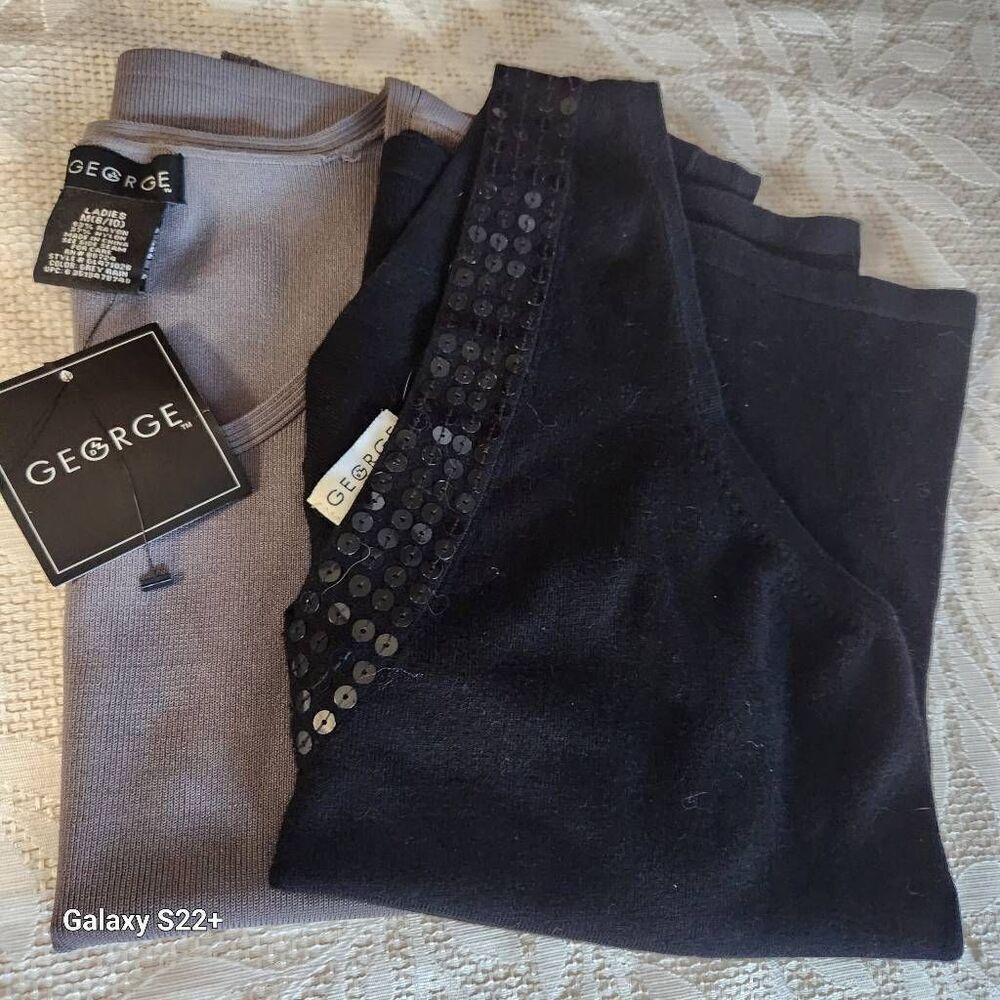 T4 George tank tops, one gray and one black with sequins